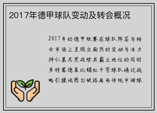 2017年德甲球队变动及转会概况